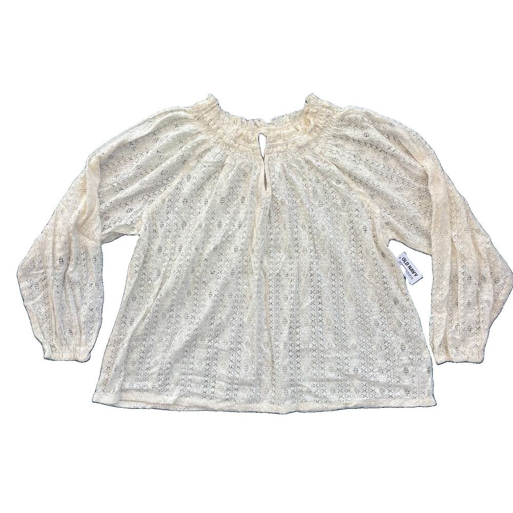 NWT Old Navy XL Eyelet Cream Blouse Women’s Sheer Collar Top Summer Grecian